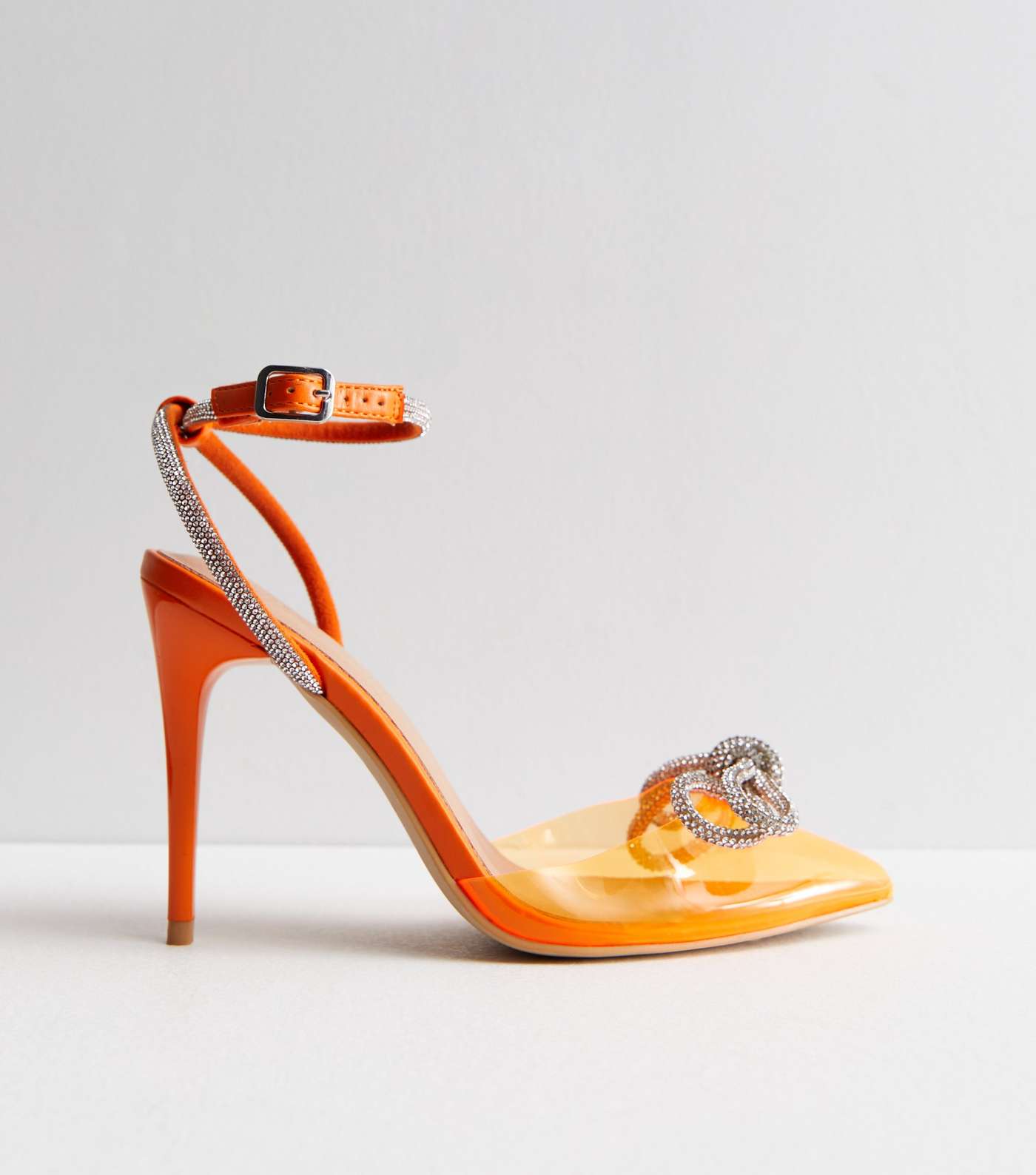 Orange Diamanté Bow Stiletto Heel Sandals Image 3