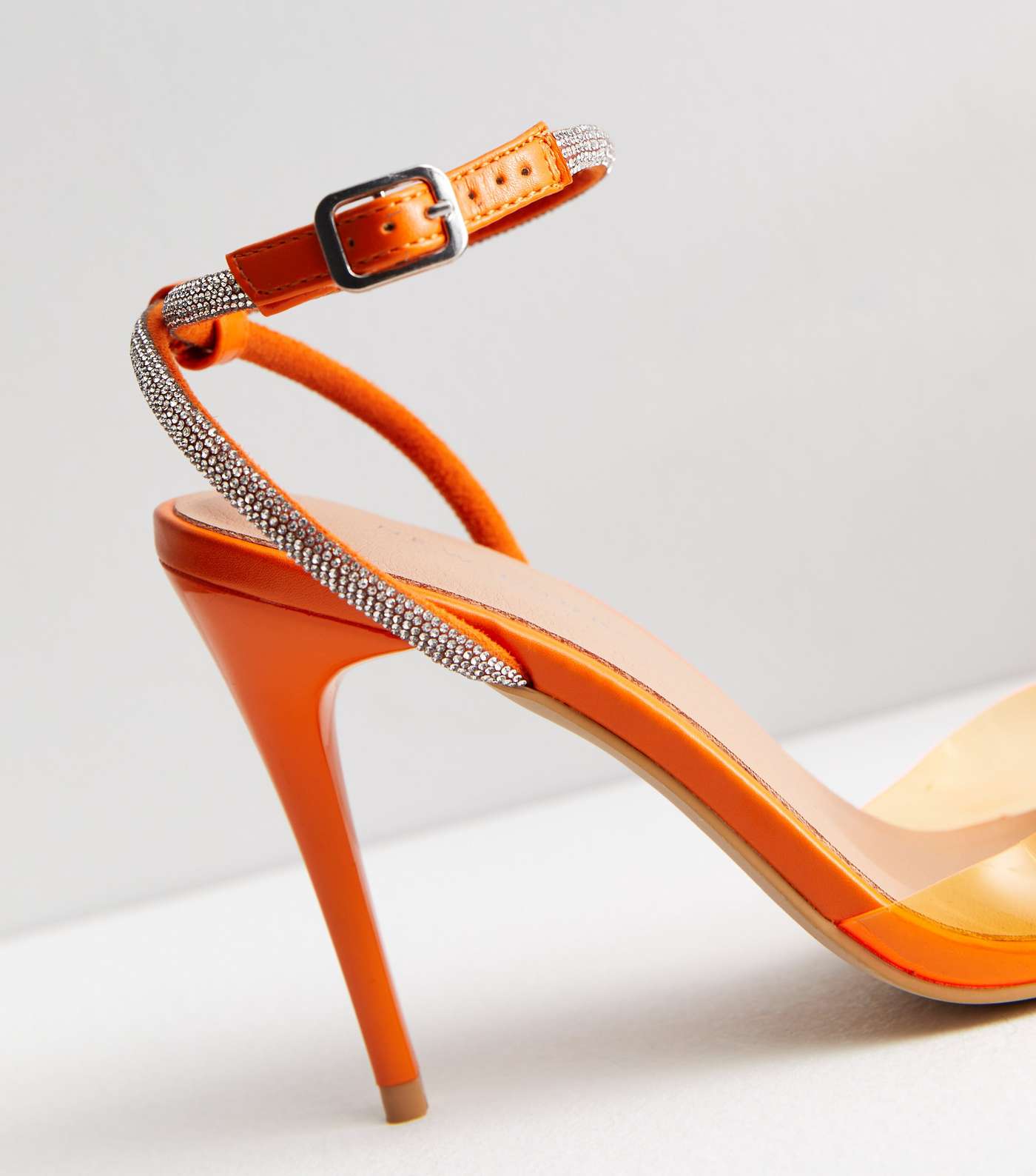 Orange Diamanté Bow Stiletto Heel Sandals Image 5