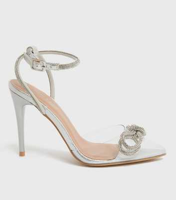 Silver Diamanté Bow Stiletto Heel Sandals