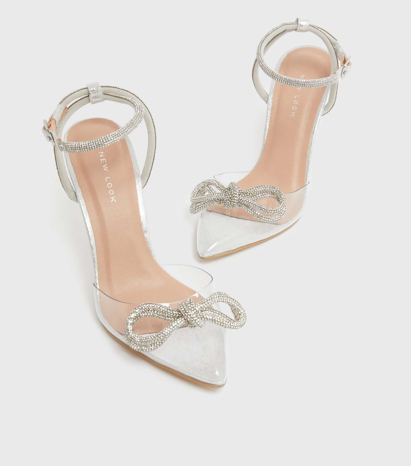 Silver Diamanté Bow Stiletto Heel Sandals Image 3