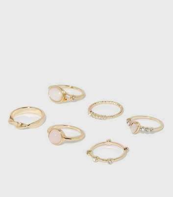 6 Pack Gold Diamanté Stone Rings