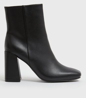 Black Square Toe Block Heel Boots | New Look