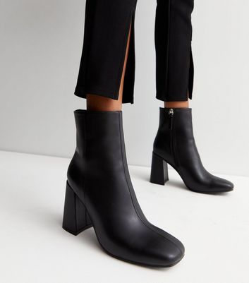 Black Square Toe Block Heel Boots New Look