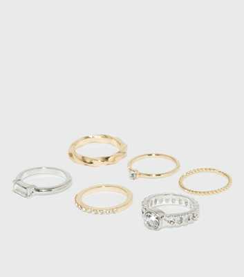6 Pack Gold and Silver Diamanté Rings