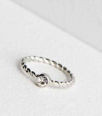 Silver Twist Diamanté Ring