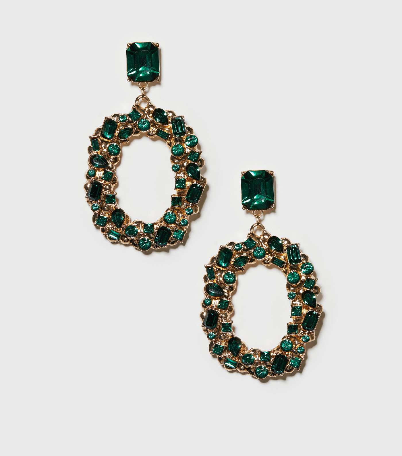 Green Diamanté Circle Doorknocker Earrings Image 2