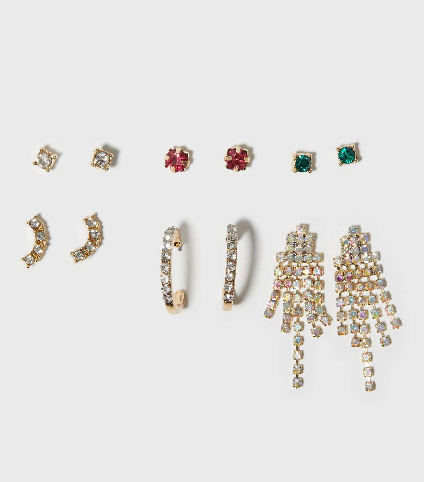 6 Pack Multicoloured Gem Diamanté Tassel Earrings