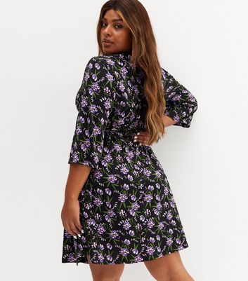 Black dress with outlet purple flowers