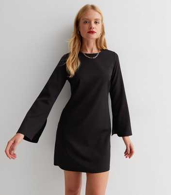 Black Long Wide Sleeve Mini Tunic Dress