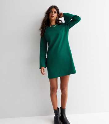 Dark Green Long Wide Sleeve Mini Tunic Dress