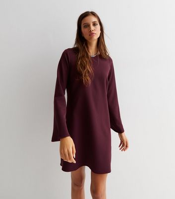 Burgundy Long Wide Sleeve Mini Tunic Dress New Look
