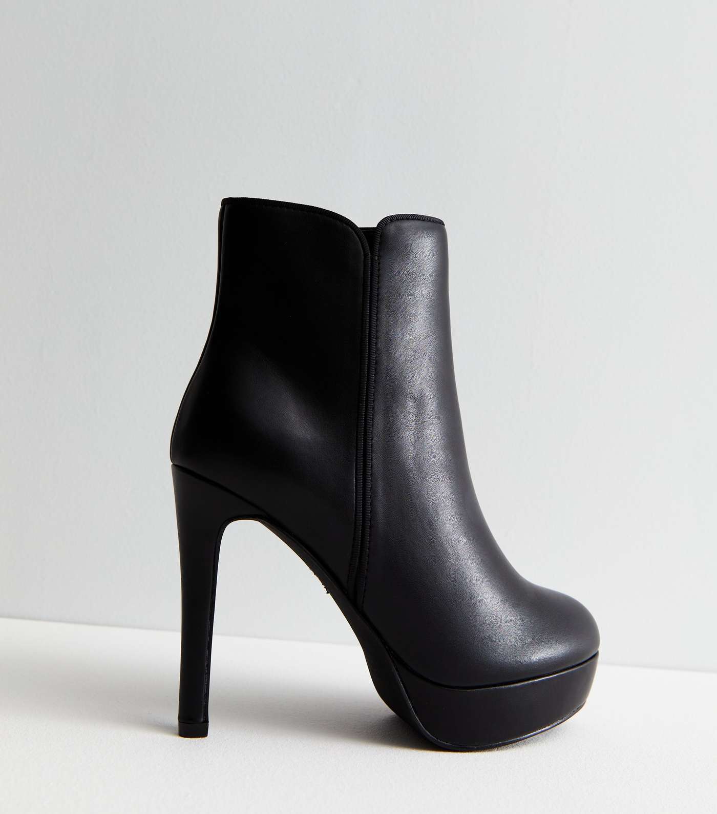Black Leather-Look Platform Stiletto Heel Shoe Boots