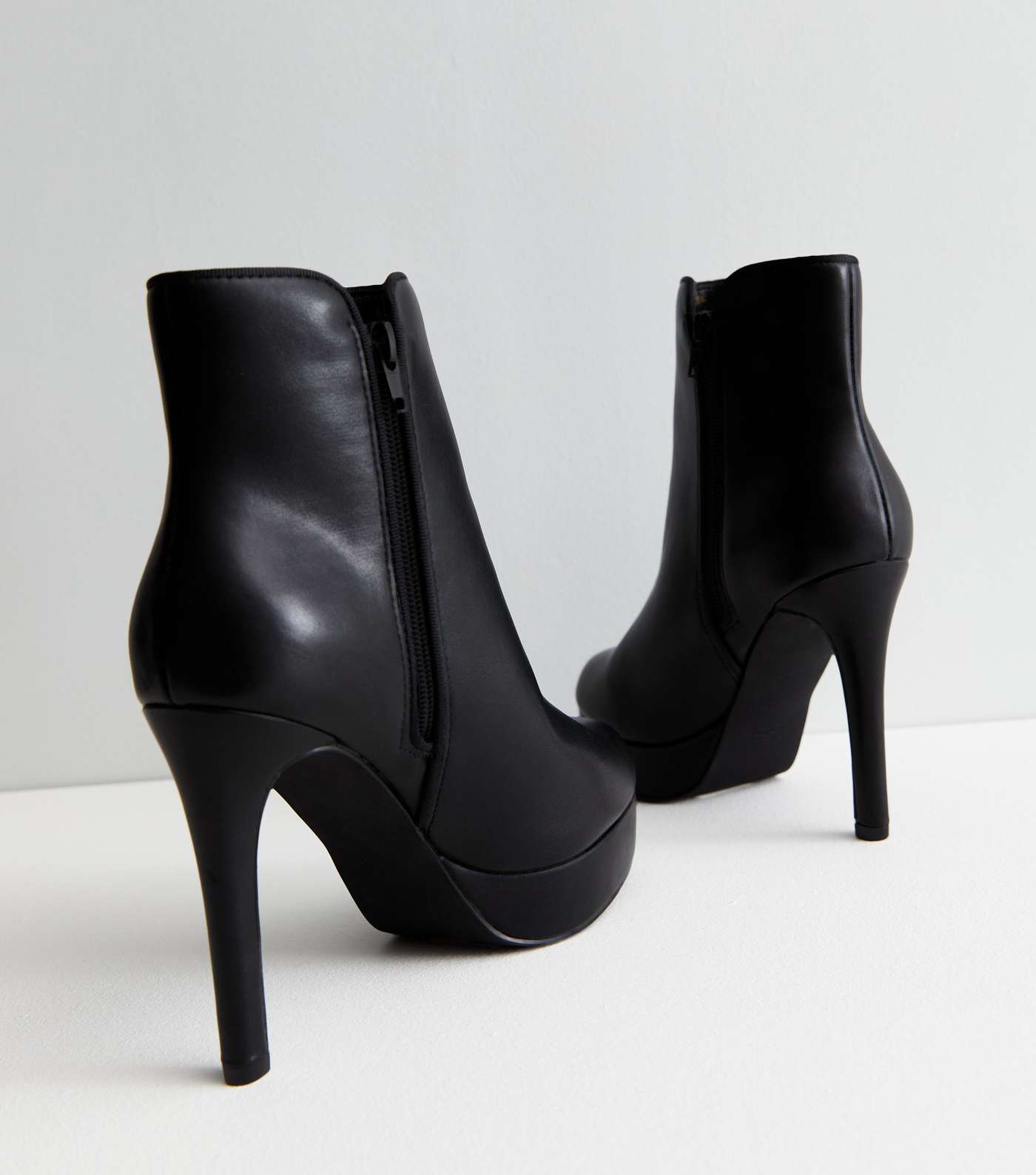 Black Leather-Look Platform Stiletto Heel Shoe Boots Image 3