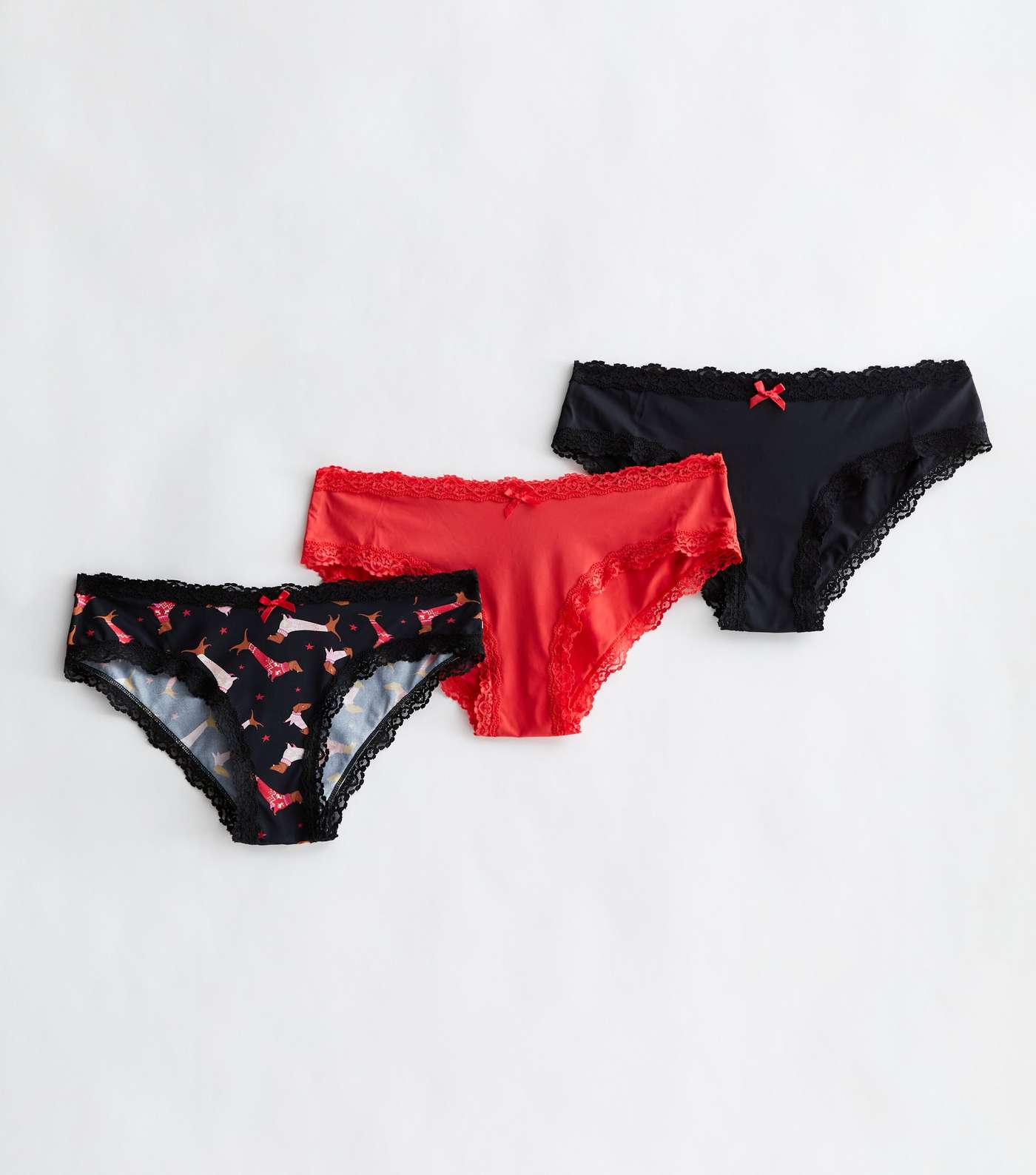3 Pack Red Black and Christmas Sausage Dog Briefs Image 5