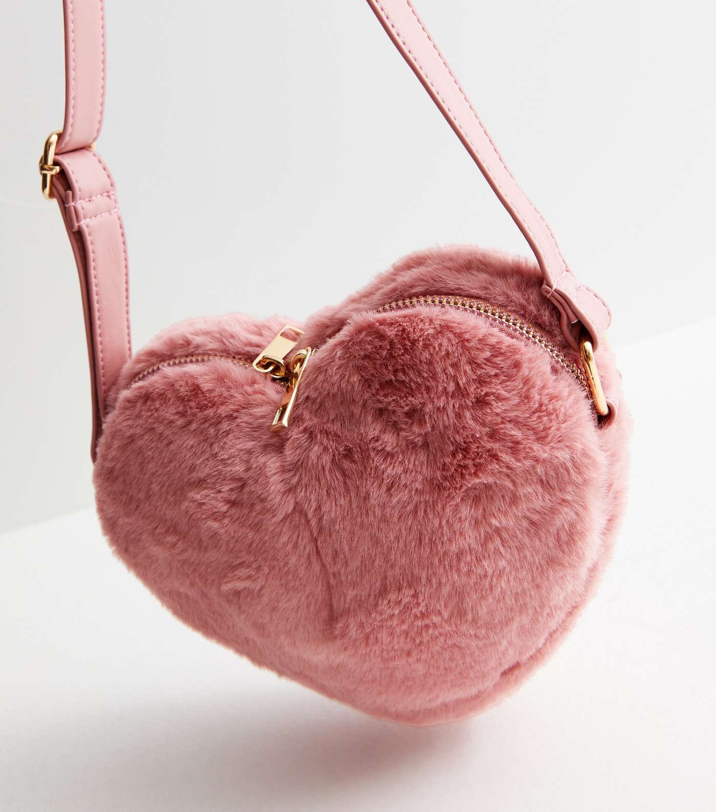 Girls Pale Pink Faux Fur Heart Cross Body Bag Image 4