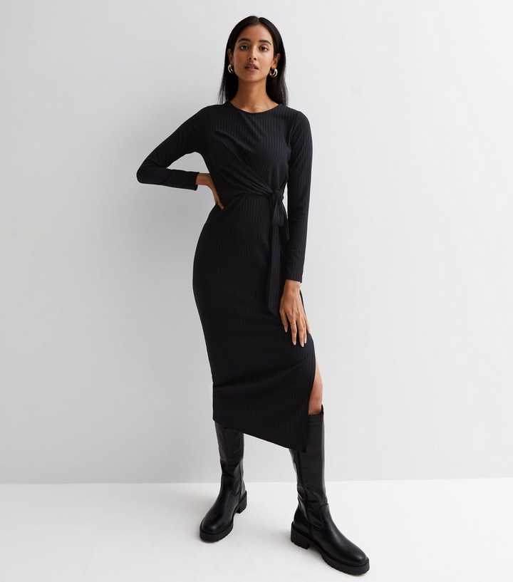 Ribbed Jersey Dress - Black - Ladies