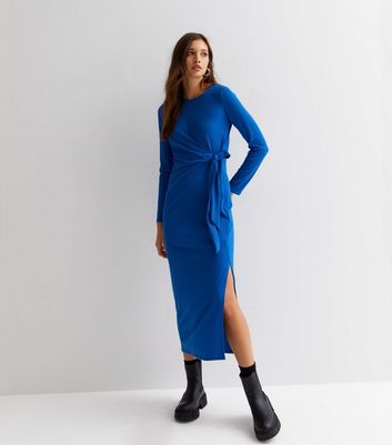 blue ribbed dress zara