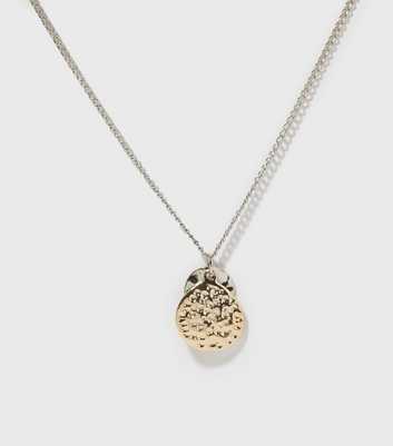 Silver and Gold Beaten Double Disc Pendant Necklace
