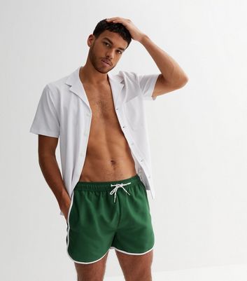 Dark Green Drawstring Runner Swim Shorts