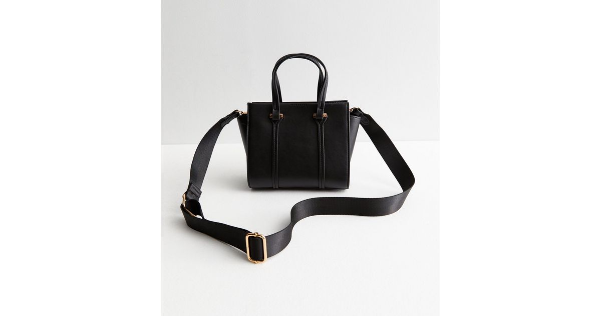 Black LeatherLook Mini Cross Body Tote Bag New Look