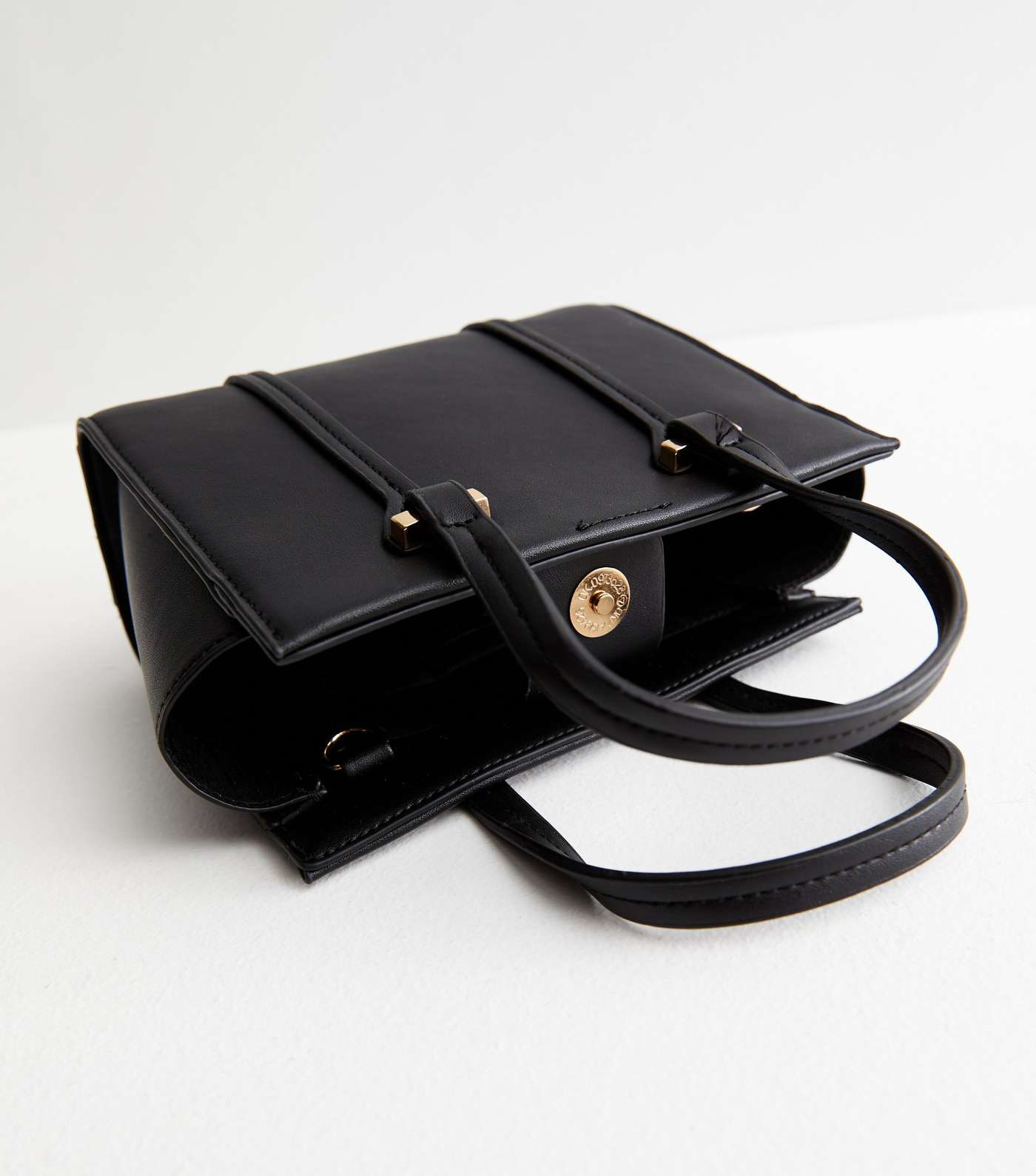 Black Leather-Look Mini Cross Body Tote Bag Image 4