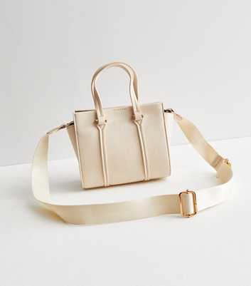 Cream Leather-Look Mini Cross Body Tote Bag
