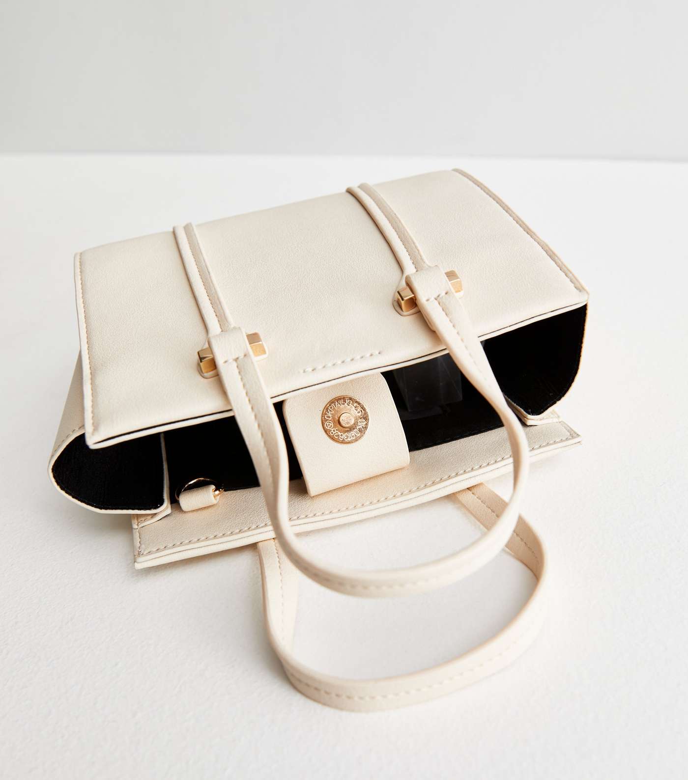 Cream Leather-Look Mini Cross Body Tote Bag Image 4