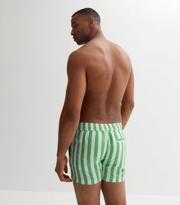 Men's Light Green Stripe Swim Shorts New Look