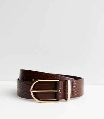 Brown Leather-Look Faux Croc Belt