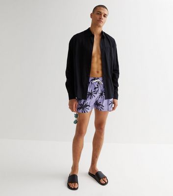 Men's Lilac Palm Tree Swim Shorts New Look