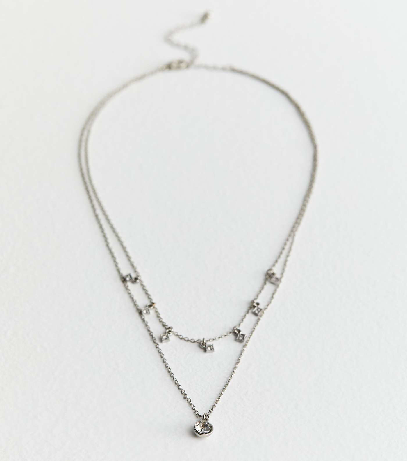 Silver Diamanté Drop Layered Necklace Image 2
