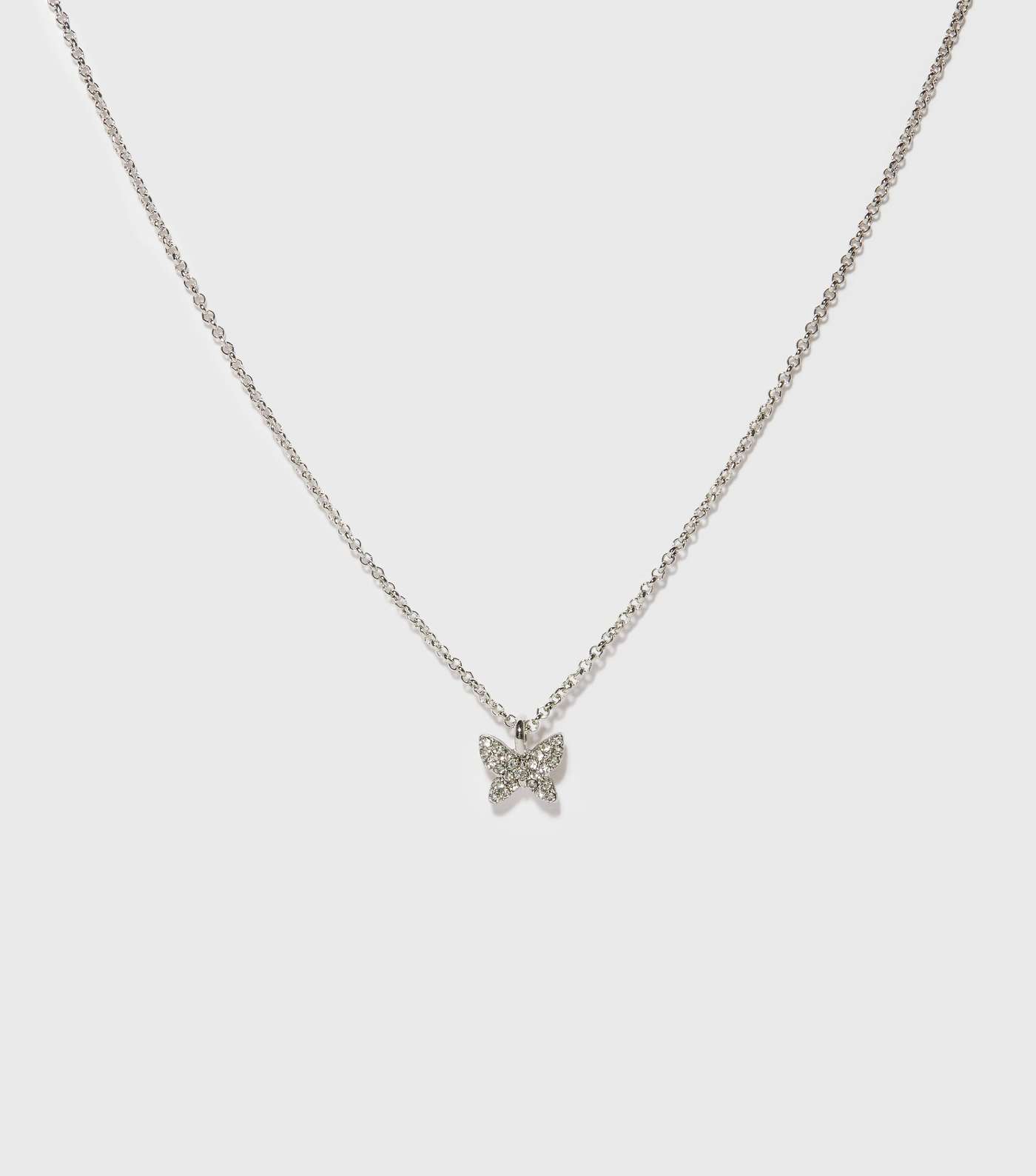 Silver Diamanté Butterfly Pendant Necklace