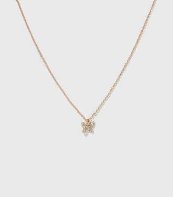Gold Diamanté Butterfly Pendant Necklace