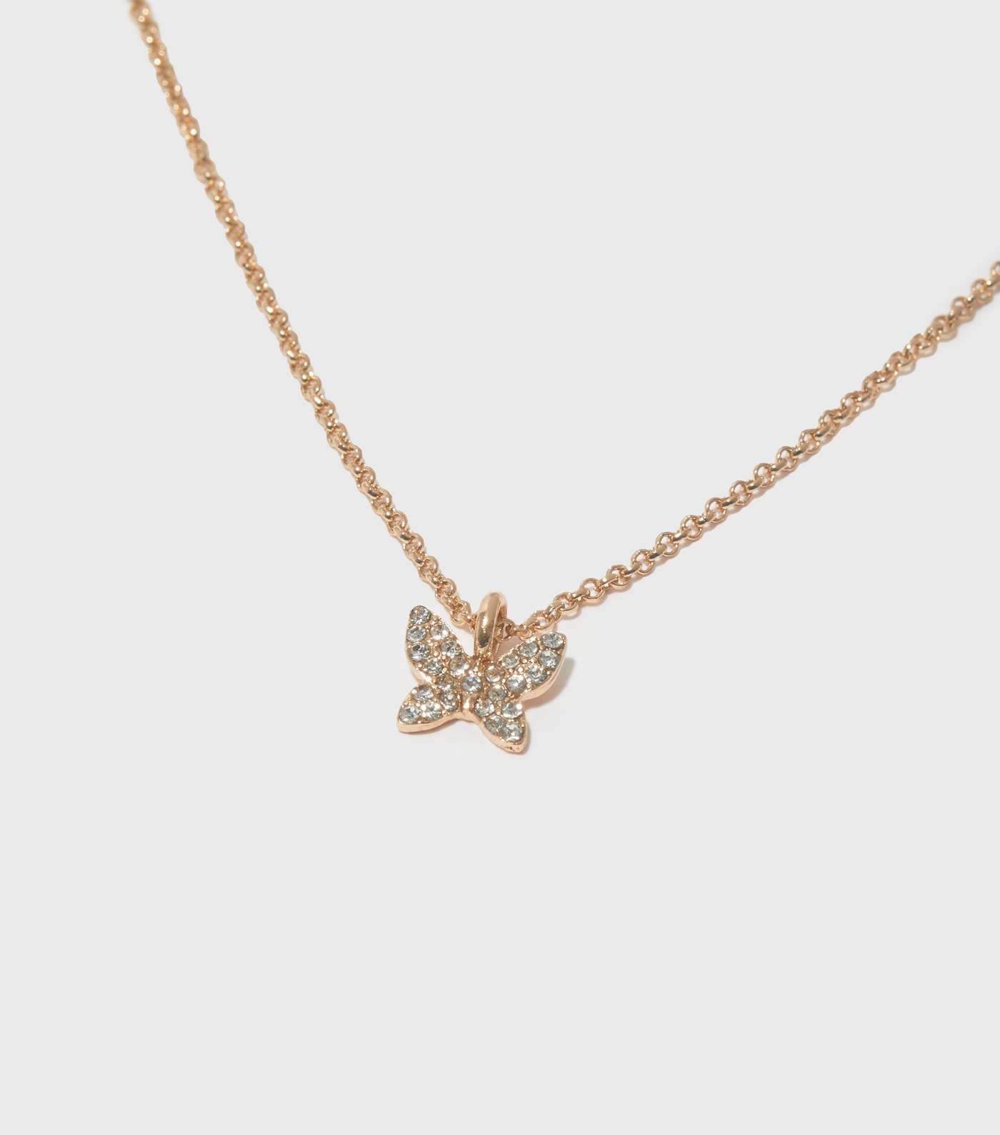 Gold Diamanté Butterfly Pendant Necklace Image 2