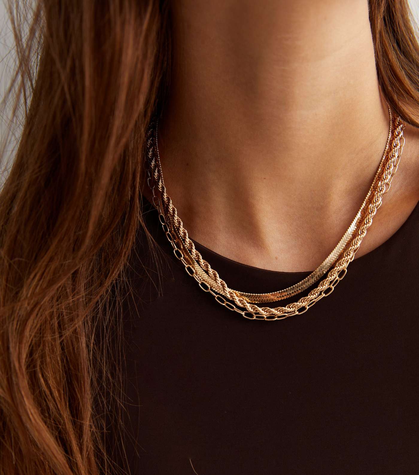 Gold Twist Textured and Chain Layered Necklace