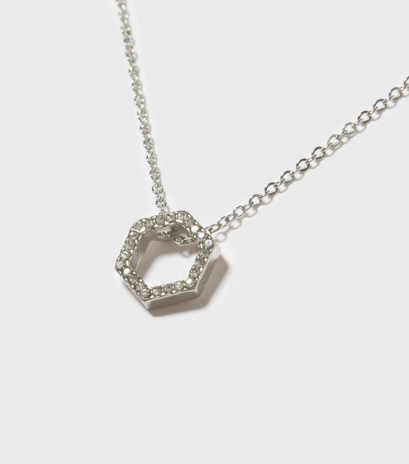 Silver Diamanté Hexagon Pendant Necklace Image 2