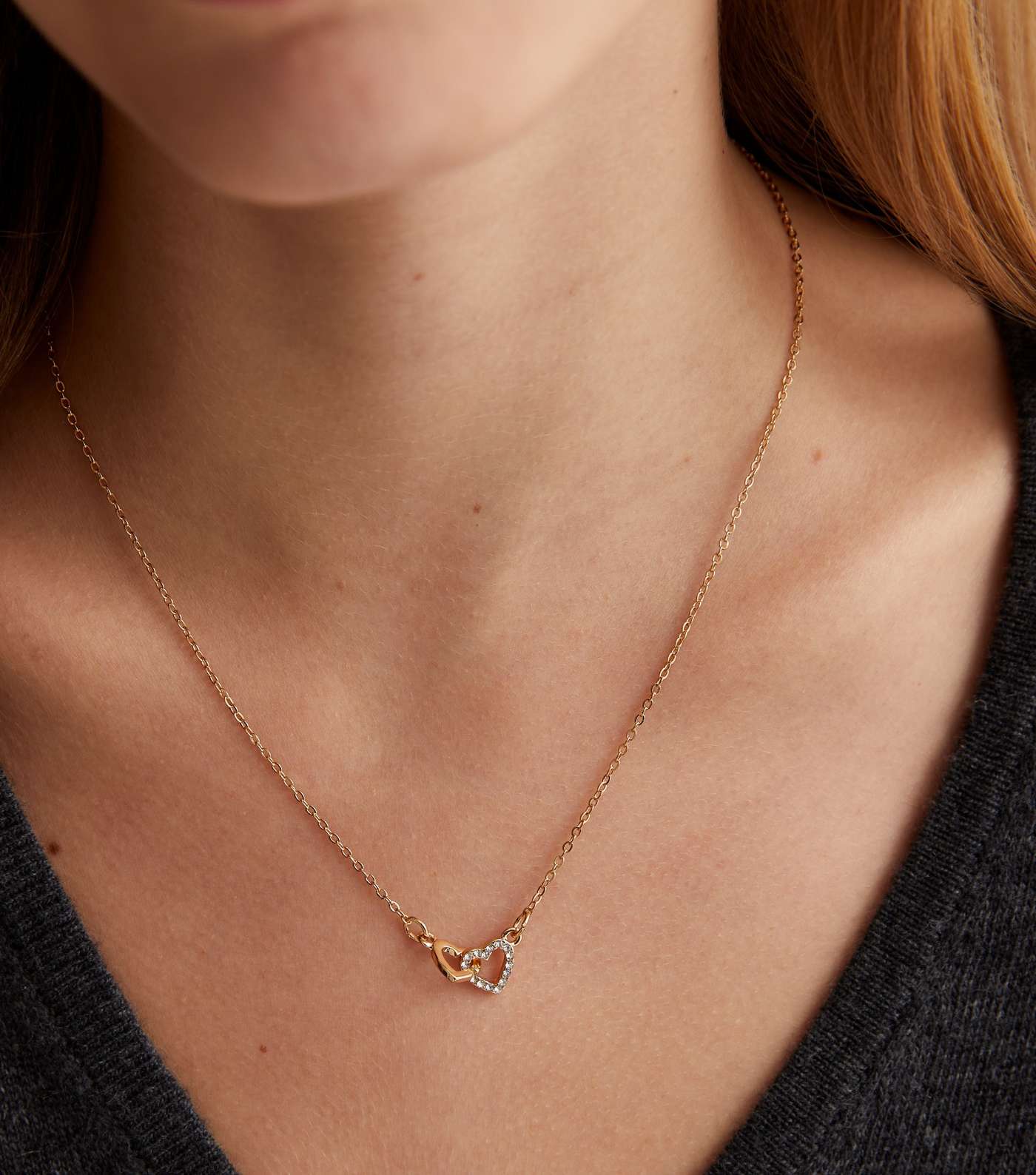 Gold Diamanté Heart Pendant Necklace Image 2