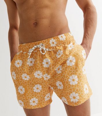 Men's Orange Floral Swim Shorts New Look