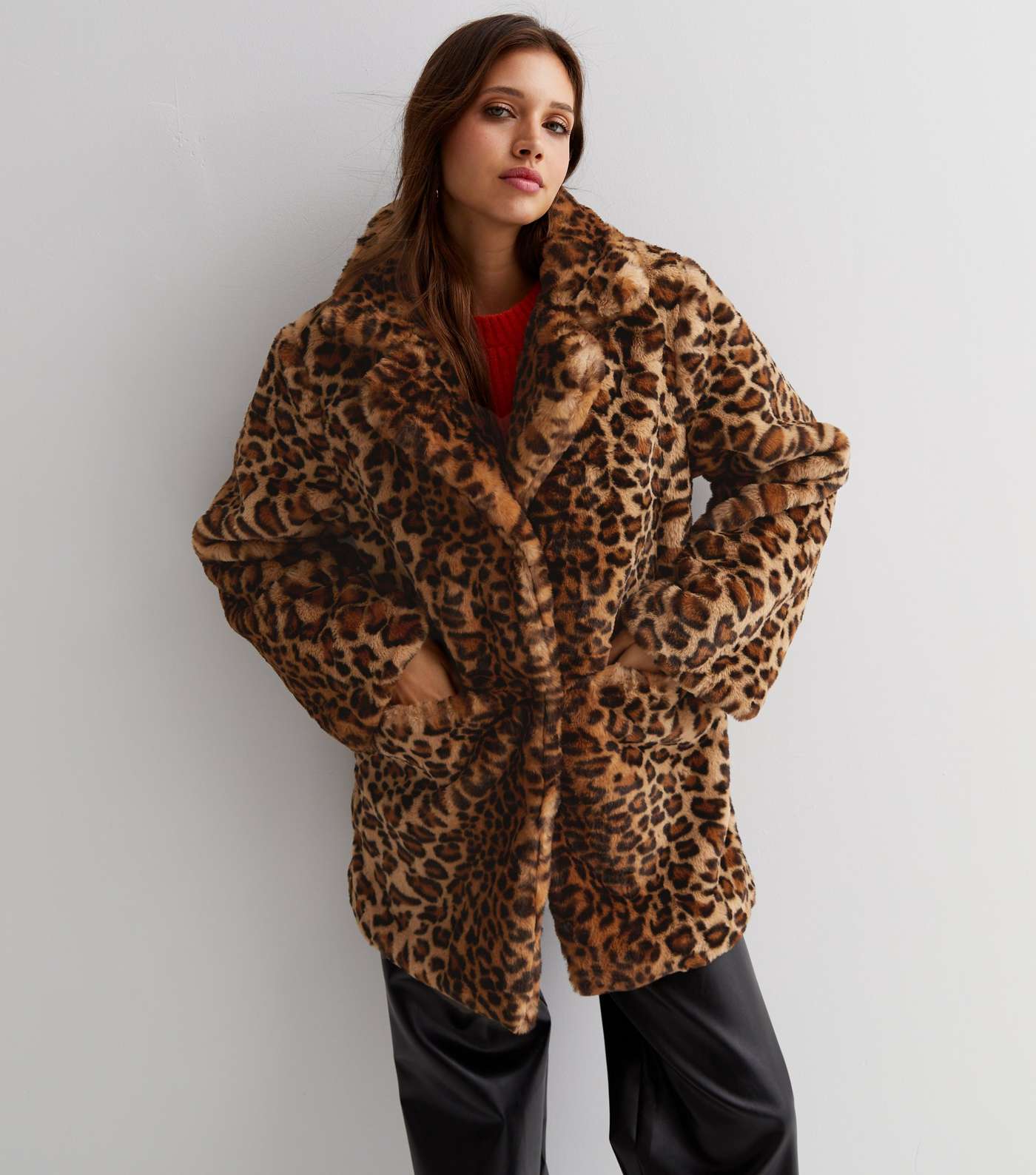 Gini London Brown Leopard Print Faux Fur Coat