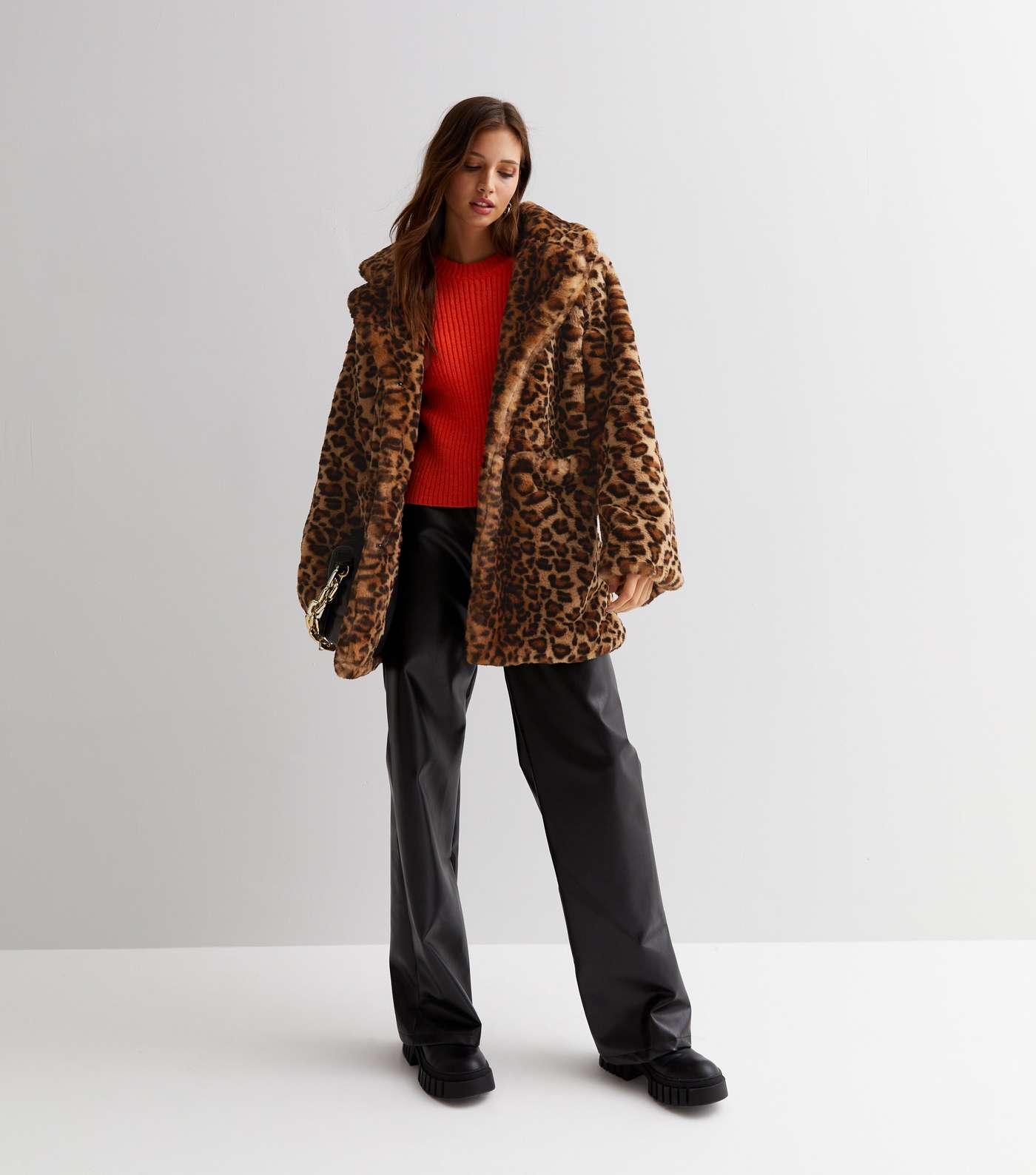 Gini London Brown Leopard Print Faux Fur Coat Image 3
