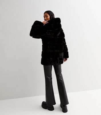 Gini London Black Faux Fur Hooded Coat New Look