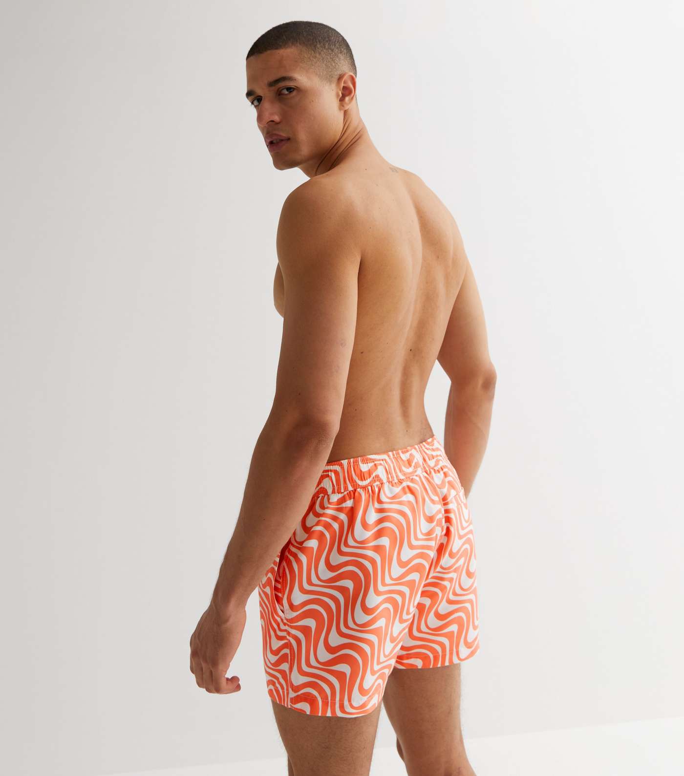 Wave Zone Men's Fish Print Swim Shorts - Orange & Blue - Size Large