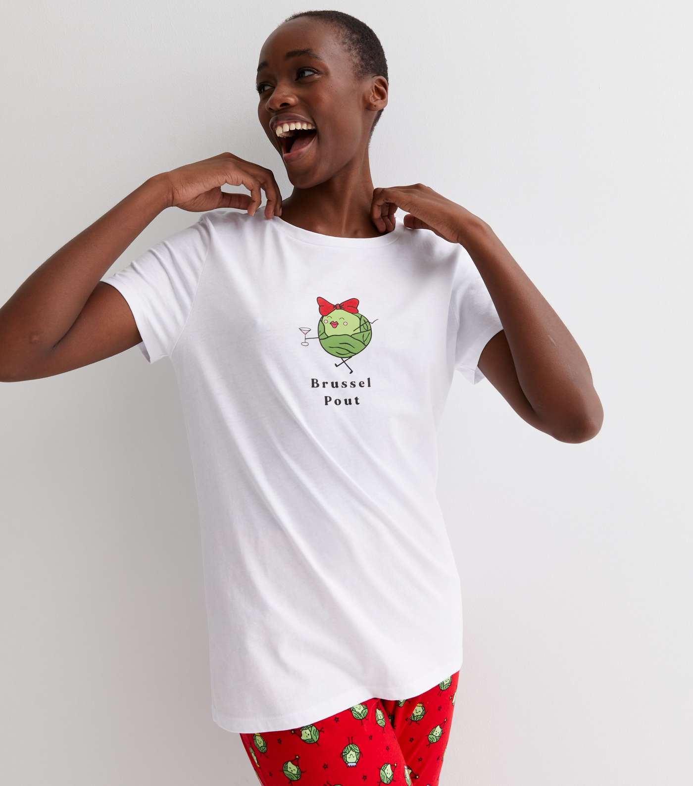 Tall White Christmas Jogger Family Pyjama Set with Brussel Sprouts Logo Image 2