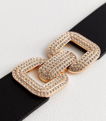 Black Diamanté Square Buckle Stretch Belt