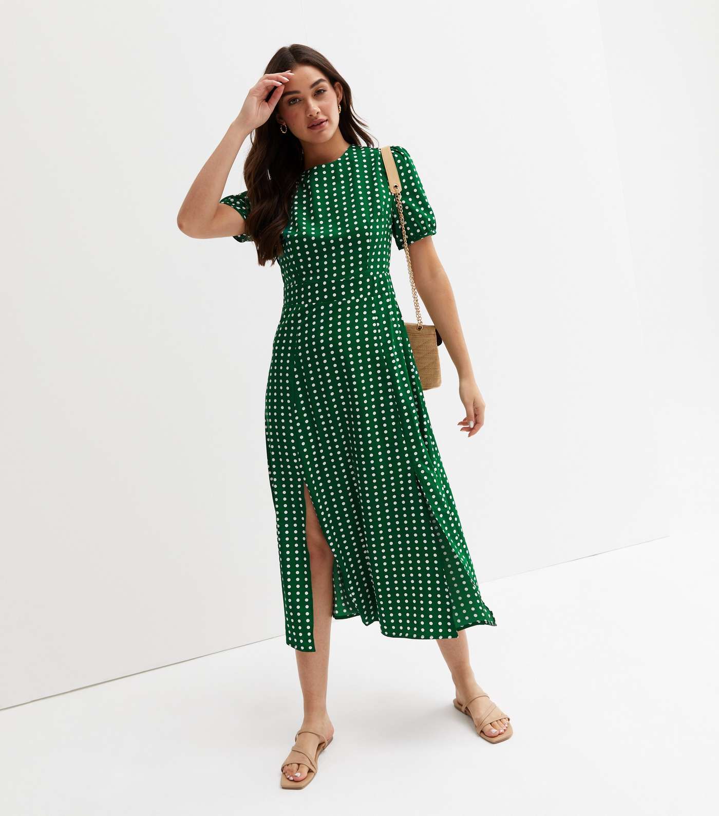Cutie London Green Spot Double Split Hem Maxi Dress Image 2