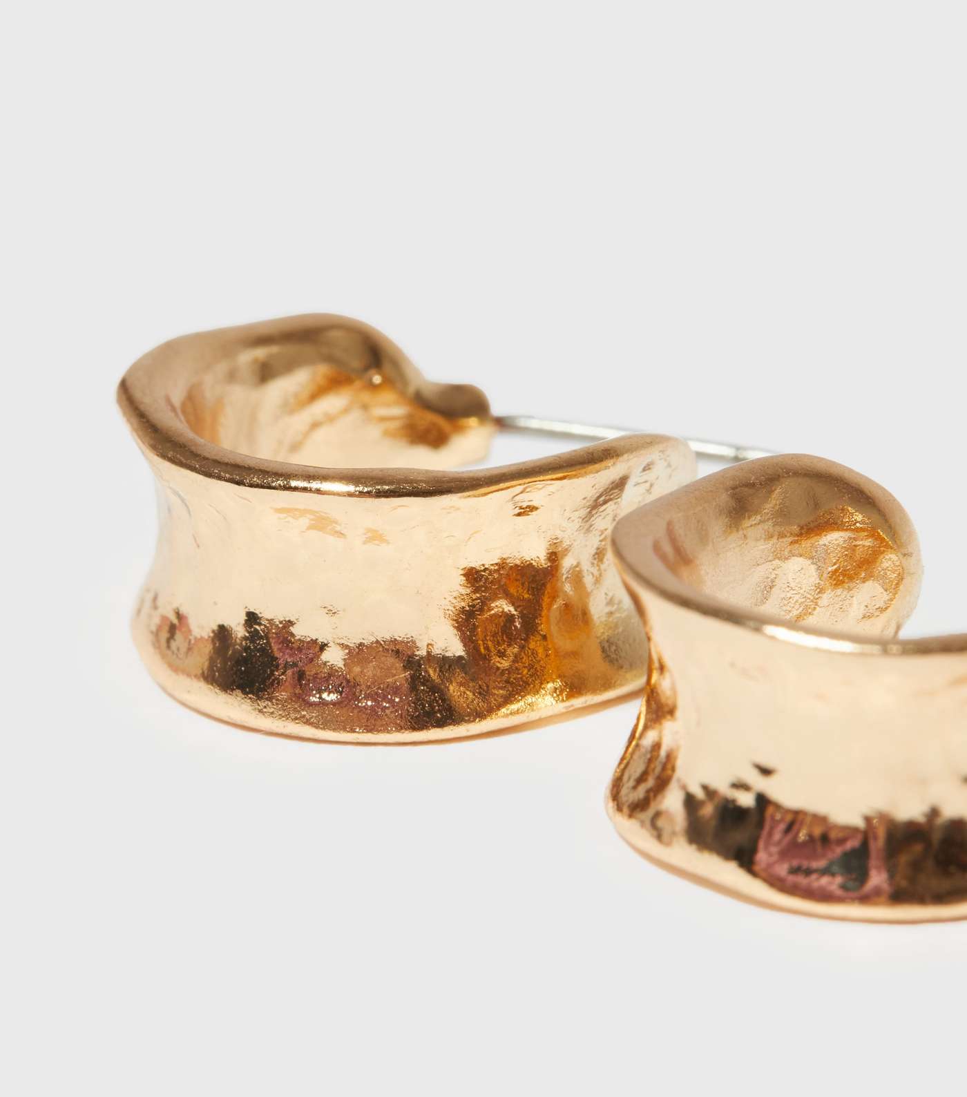 Gold Textured Chunky Midi Hoop Earrings Image 2