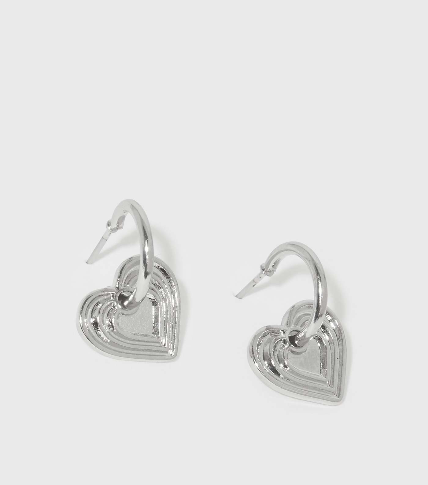 Silver Retro Heart Charm Earrings