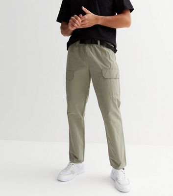 Men's Olive Belted Cargo Trousers New Look