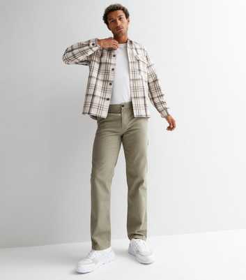 Olive Cotton Utility Pocket Straight Leg Trousers