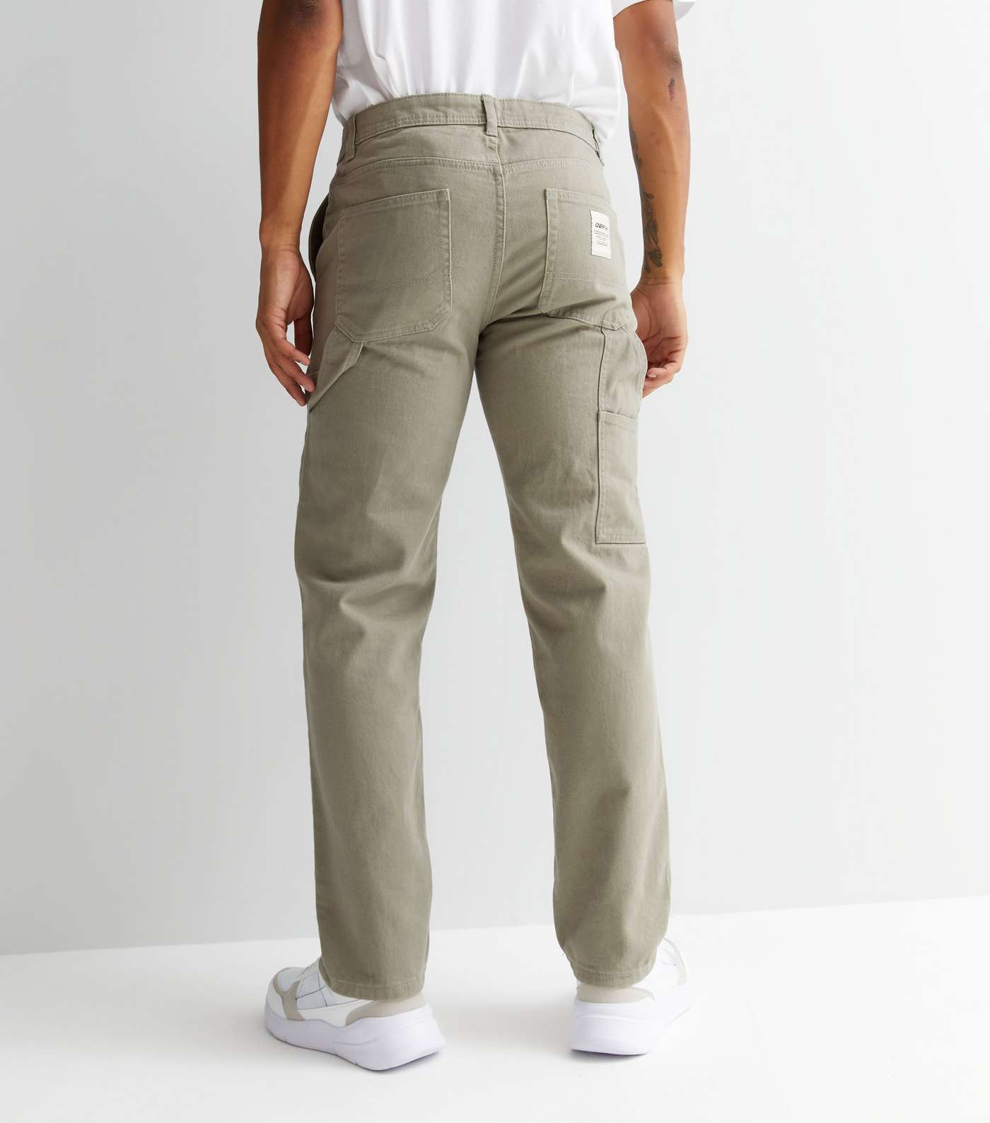 Olive Cotton Utility Pocket Straight Leg Trousers Image 4